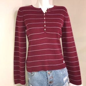 American Eagle Maroon Striped Long Sleeve Top